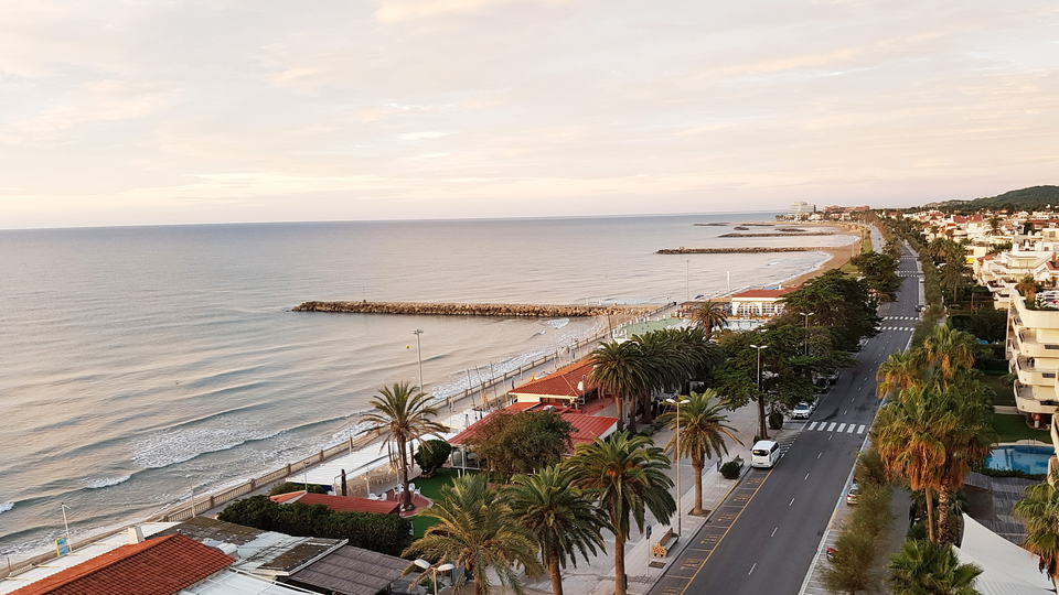 Vue over the promenade in Sitges, Spain, 2019.
