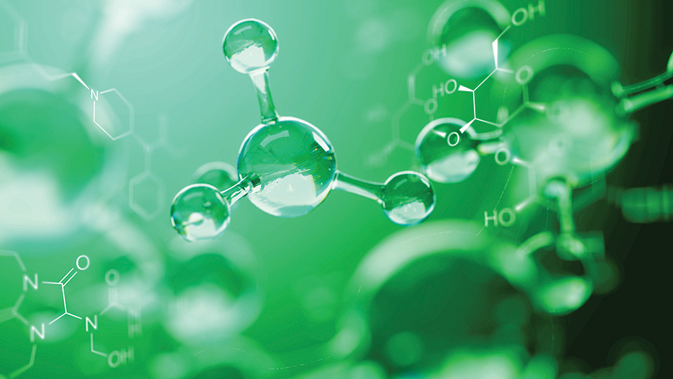 Gröna molekyler mot en grön bakgrund